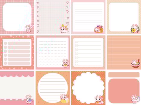 Cow in the sticky notes. Cute sticky planners with variation of pattern and pastel color. vector