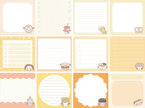 Fast food in the sticky notes. Cute sticky planners with variation of pattern and pastel color. vector