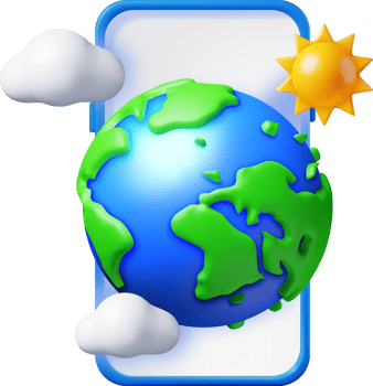 3D Globe with Clouds and Sun on Smartphone png