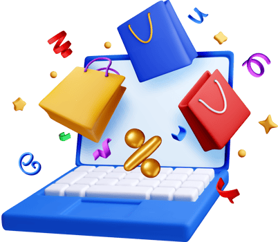 3D Online Shopping Experience with Colorful Bags png