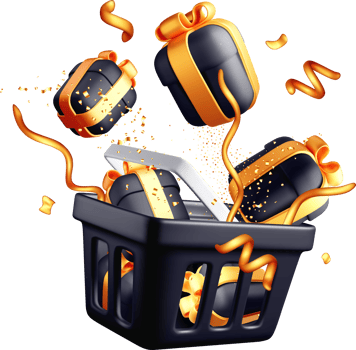 3D Gift Basket with Colorful Ribbons and Confetti png
