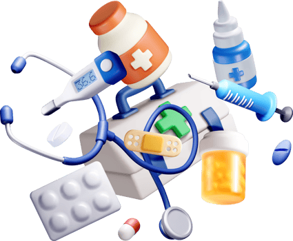 Colorful 3D Medical Tools and Supplies Render png