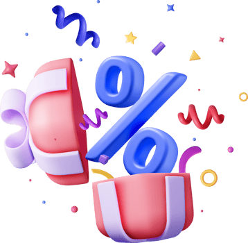 Colorful 3D Gift Box with Discount Symbols png