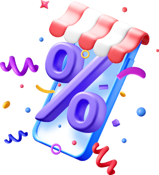 Colorful 3D Percentage Symbol on Smartphone png