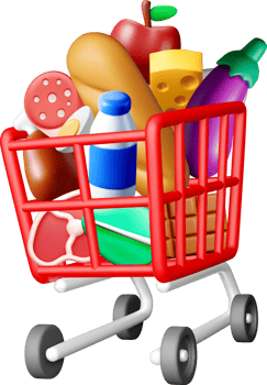Colorful 3D Grocery Cart Filled with Food Items png