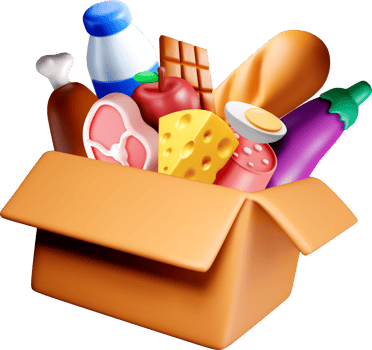 3D Carton Filled with Assorted Food Items png