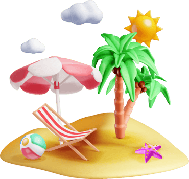 Colorful 3D Beach Scene with Palm Trees png