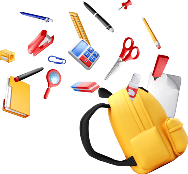 3D School Supplies Flying from Backpack png