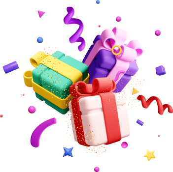 Colorful 3D Gift Boxes with Decorations png