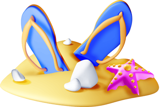 Colorful 3D Flip Flops on Sandy Beach Scene png