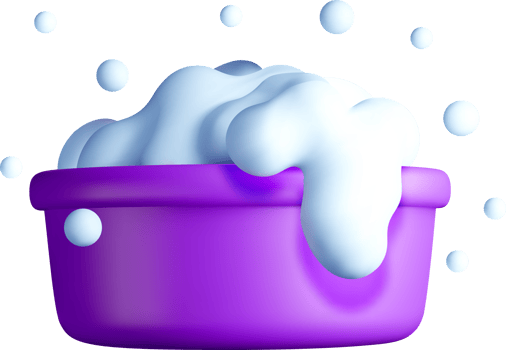 3D Soapy Bubbles in a Purple Container png