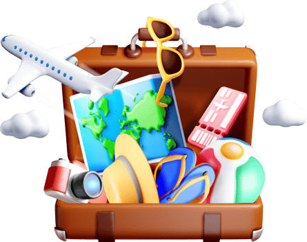 3D Travel Suitcase Packed for Adventure png