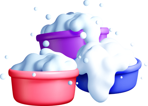 Colorful 3D Bubbles in Frothy Bowls png