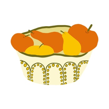Hand drawn bowl with apples and pears. Fresh fruits, healthy eating concept. Illustration on white background vector