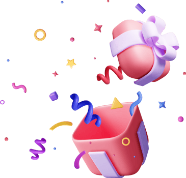 Colorful 3D Gift Box with Flying Confetti png