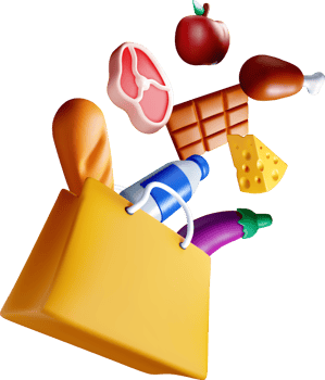 3D Shopping Bag with Food Items and Groceries png