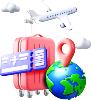 3D Travel Essentials Bag, Ticket, and Globe. png