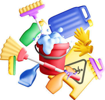 Colorful 3D Cleaning Supplies and Accessories. png