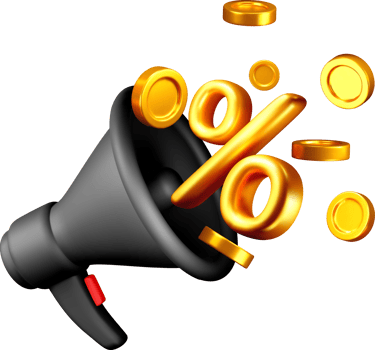 3D Megaphone with Coins and Percentage Symbols png