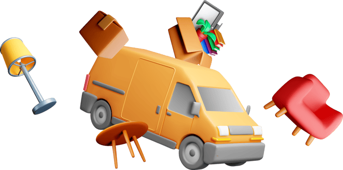 Colorful 3D Delivery Van with Moving Items png