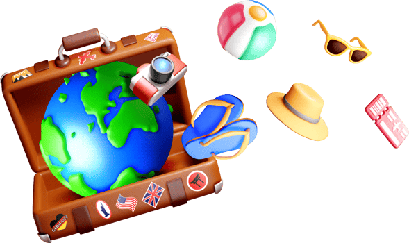 Colorful 3D Travel Essentials and Globe png