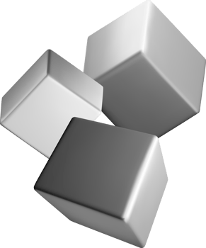 Three Floating 3D Cubes with Reflective Surfaces png