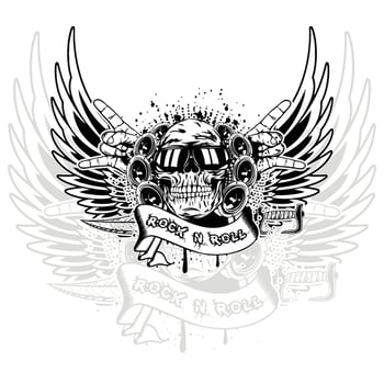 Cool Skull with Headphones Wings and Rock N Roll Hand Gesture vector