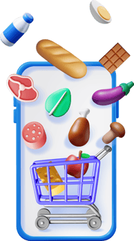 3D Grocery Shopping Icons on Smartphone Screen png