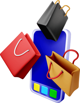 3D Shopping Bags Floating Above Smartphone Screen png