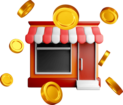 3D Storefront with Floating Coins Illustration png