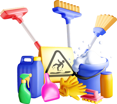 Colorful 3D Cleaning Supplies and Tools Set png