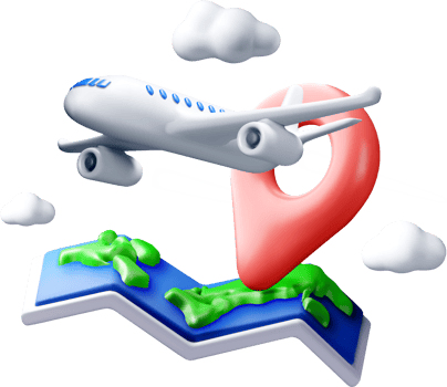 3D Airplane with Route Marker and Clouds png