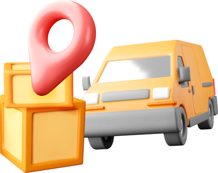 3D Delivery Van with Location Pin and Boxes. png