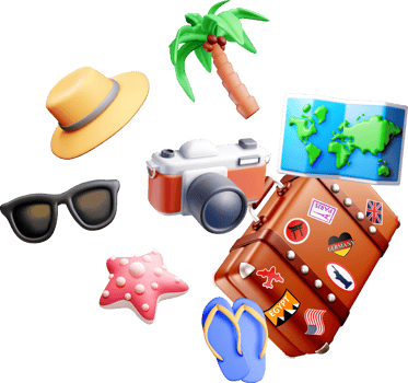 Colorful 3D Travel Items for Vacation Fun png