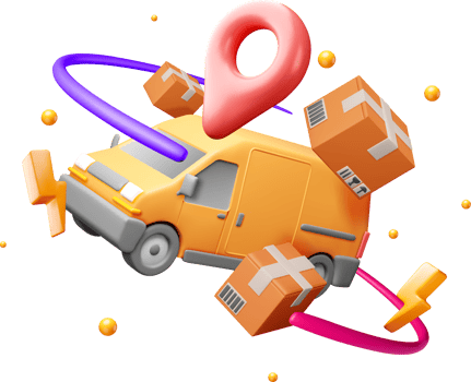 3D Delivery Van with Packages and Location Pin. png
