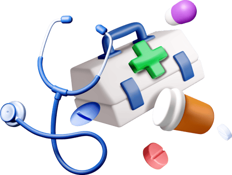 3D Medical Kit with Stethoscope and Pills. png