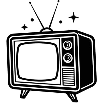 Retro Television Illustration, Black and White Vintage TV Icon, Old Classic Television Set, Isolated on White Background, Nostalgic Media Design vector