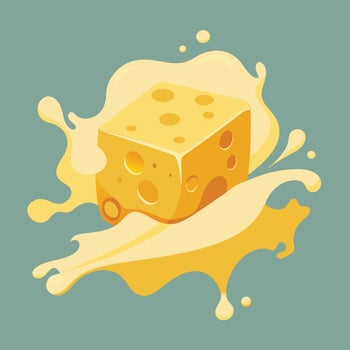 Cheese Cube with Splash Effect, Tasty Dairy Food Illustration, Clipart, Isolated Snack Icon for Menu, Restaurant, Kitchen, Cooking, and Culinary Design vector
