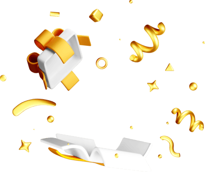Colorful 3D Gift Box Surrounded by Shapes png