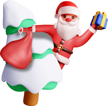 Cheerful 3D Santa Claus by a Christmas Tree png