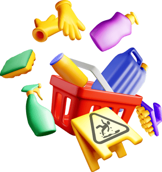 Colorful 3D Cleaning Supplies Falling Basket png