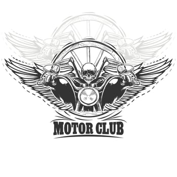 Winged Skull Biker Emblem For Motor Club Design vector