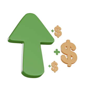 3D Investment icon concept. upward arrow plush dollars png