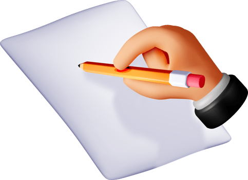 3D Hand Holding Pencil Over Blank Paper png