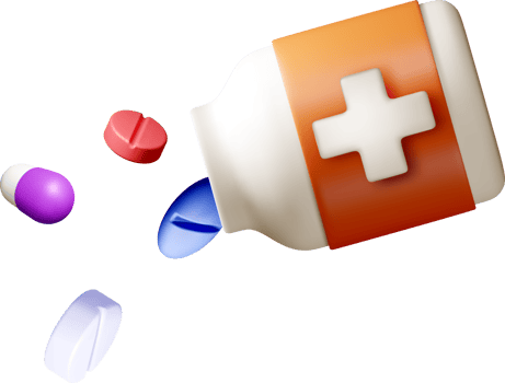 3D Medicine Bottle with Pills and Capsules png