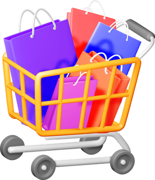 Colorful Shopping Cart Filled with Packages png
