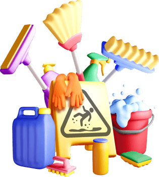 Colorful 3D Cleaning Supplies Arrangement. png