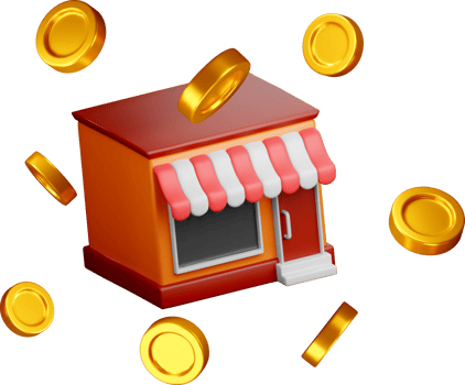3D Icon of a Store with Floating Coins png