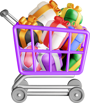 Colorful 3D Presents in Shopping Cart Display png