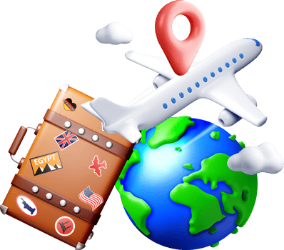 3D Travel Elements Featuring Airplane and Suitcase png